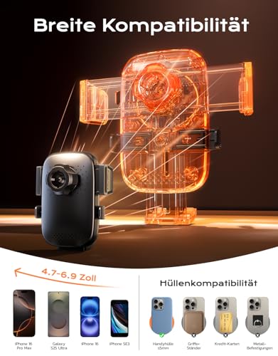 Mohard 15W Schnellladen Handyhalterung Auto mit Ladefunktion, Wireless Charger Auto Inklusive QC3.0 Autoadapter, Induktive Ladestation Auto Wohnmobil Elektronik Kompatibel mit iPhone 17/16, Galaxy