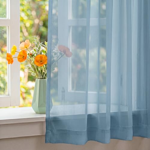 Image of NICETOWN Stone Blue Sheer Curtains for Kids Room, W42xL63, 2 Panels | Rod Pocket Lightweight Drapes Voile Sheer Air & Breathable Home Decor Window Treatments for Bedroom