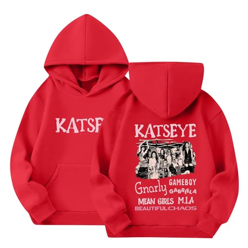 BCGQVZES Katse.ye Hoodies for Kids Katse.ye Merch Sweatshirts Fashion Music Album Graphic Long Sleeve Hoodied Concert Streetwear,7-8 Years,02-Red