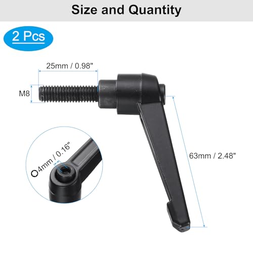 Image of uxcell 4pcs Clamping Lever Adjustable Handle Set Metric M8 x 25mm Male & M8 Female Thread Level Handles Hand Stud Knobs Quick Release Black for Lathe Machinery