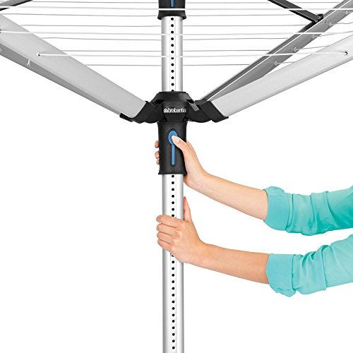 Image of Brabantia Lift-O-Matic Advance Outdoor 4 Arm Clothesline (164 ft /O 1.97 inch) Height Adjustable, Folding Clothes Drying Rack + Ground Spike, Cover + Bag of Clothespins (Gray)