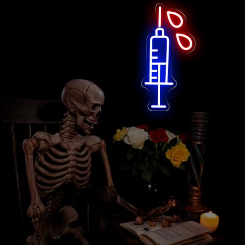 Image of Interesting Syringe Neon Sign Gothic Led Light Goth Home Decoration | USB Powered Dimmable Needle Restaurant Bar Venue Party Room Shop Wall Decor Child Personality Gift 15.7 inchx5.9 inch