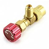 QWORK® Válvula de carga de refrigerante, Adaptador de Válvula Refrigerante de Aire Acondicionado 1/4' Macho A 5/16' SAE Manguera, R410A,Roja