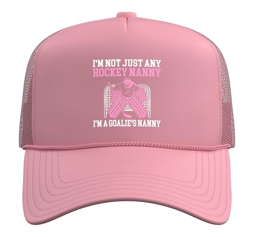 I'm A Hockey Goalie Nanny of A Hockey Keeper Nanny Grandma Trucker Hat with Adjustable Mesh Back, Pink