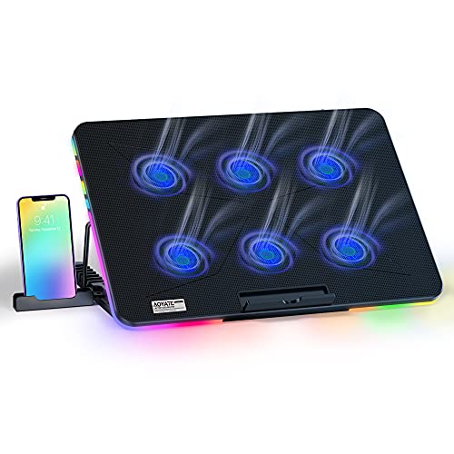 AOYATEC Laptop Cooling Pad with 6 Quiet LED Fans RGB Light Laptop Cooler Stand with Dual USB 2.0 Ports,for 12-17 Inchâ€‚Laptop,Wind Speed Adjustable,Cooling Fan for Notebook Gaming Laptop