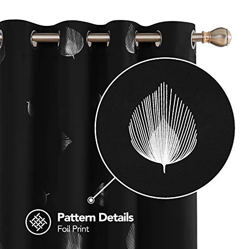 Deconovo Thermal Insulated Blackout Curtains With Fan Foil Print, Room Darkening Grommet Blackout Window Treatments For Living Room, Black, 52 X 95 Inch, 2 Panels #TOP5