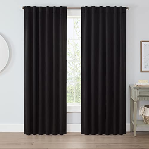 Eclipse Langley Solid Tripleweave Room Darkening Rod Pocket Window Curtains (2 Panels), 52 In X 84 In, Black #TOP1
