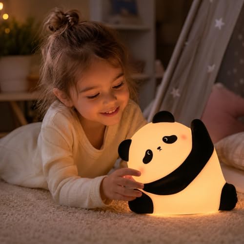 Image of One94Store Rechargeable Silicone Panda Night Light for Kids | Kung Fu Panda Inspired 7-Color LED Lamp | Soft BPA-Free Bedside Nightlight | Cute Room Decor & Gift for Toddlers, Teens & Valentine's Day