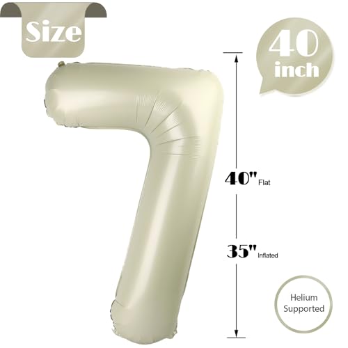 Image of Cream 7 Balloon, Number Balloons 40 Inch, Cream 7th Birthday Decorations, Party Decoration for Women Men, Number 7 Balloon