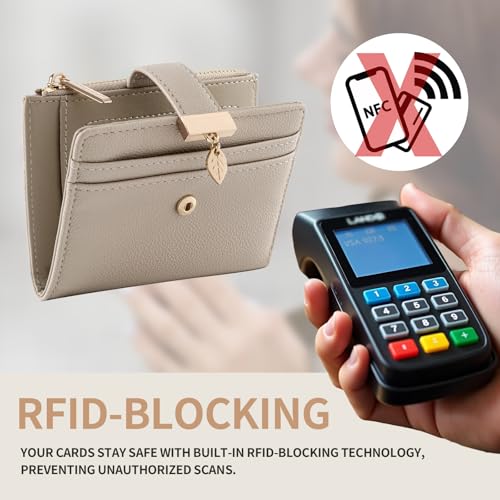 Wallet Women Bifold Leather Wallets for Women Credit Card Holder with ID Window Zipper Coin Pocket Taupe4