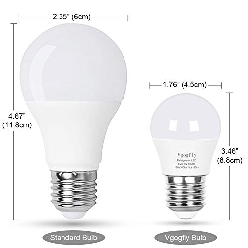 Vgogfly Led Refrigerator Light Bulb 40W Equivalent 120V A15 Fridge Waterproof Bulbs 5 W Daylight White 5000K E26 Medium Base Freezer Home Lighting Lamp Non-Dimmable(2 Pack) #TOP4