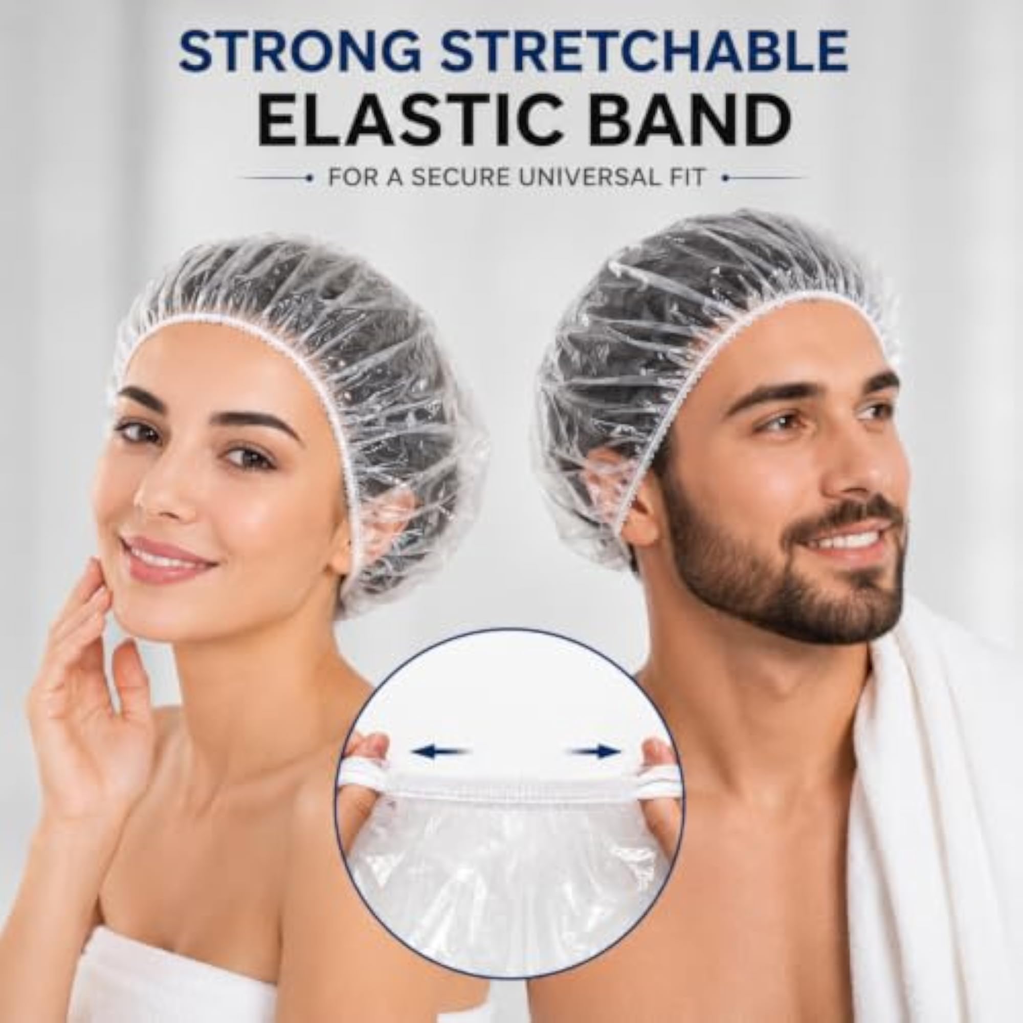 Disposable Plastic Clear Hair Cap Pack of 30, Waterproof Shower Cap