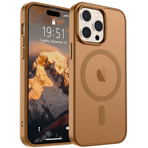 Image of SUPFINE Magnetic for iPhone 14 Pro Case (Compatible with MagSafe) (Military Grade Drop Protection) Translucent Matte Shockproof Phone Cover,Brown