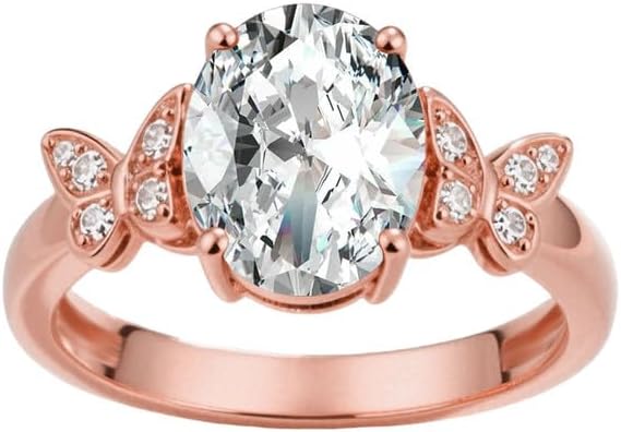 10K 14K 18K Gold Butterfly Gemstone Ring for Women with Moissanites/Diamonds 2 Carat Oval Birthstone Anniversary Statement Rings Size 3-16