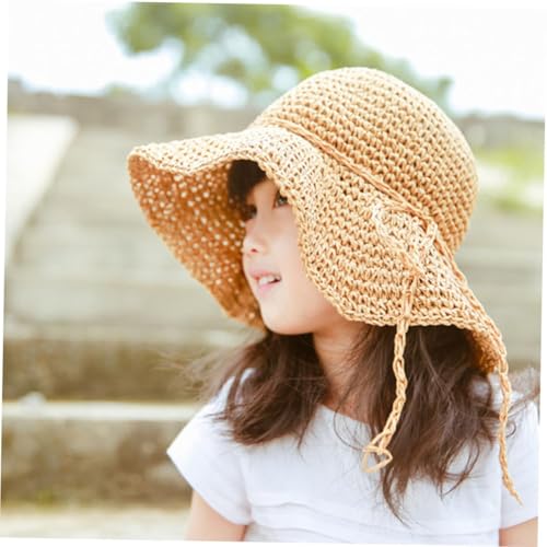 PartyKindom Girls Boy Girl Straw Sun Hat Stylish Beige Beach Cap Bowknot Design Uv for Outdoor Fun Fits for Casual Vacation Wear3