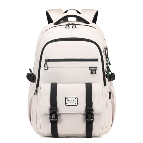 Lanola College Backpack Casual Daypacks for Men, Women & Students, Perfect Daily Backpack for School, Work, and Travel, Fits 17.3 Inch Laptop (Beige)