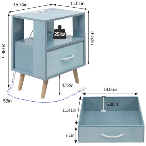 Night-Stand-with-Charging-Station-Blue-Kids-Nightstand-with-Drawer-2-Tier-Nursery-Bedside-Table-with-USB-Ports-and-Outlets-End-Table-for-Small-Space-Living-Room-Bedroom Night Stand with Charging Station Blue Kids Nightstand with Drawer 2 Tier Nursery Bedside Table with USB Ports and Outlets End Table for Small Space Living Room Bedroom