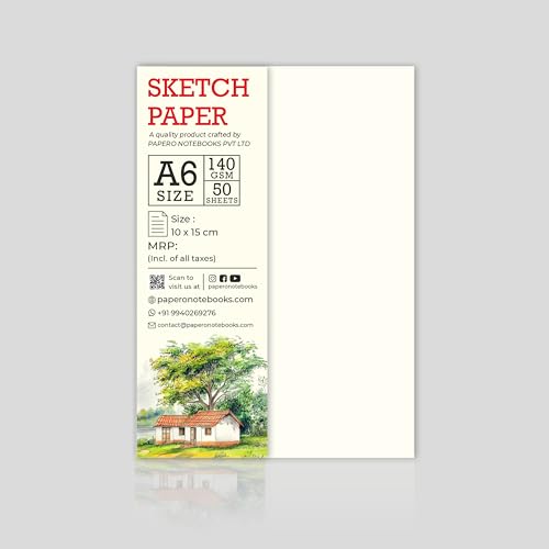 Image of PaperO A6 Sketch Loose Leaf Paper Sheets 140 GSM | 50 Drawing Sheets | 15 x 10 cm Small Size | Thick Paper for Sketching, Doodling & Art | Ideal for Artists & Designers