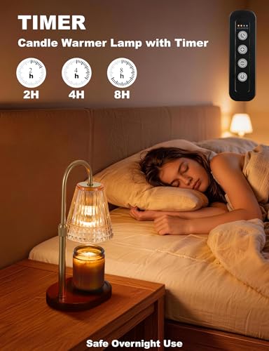Candle Warmer Lamp with Dimmer & Timer，Adjustable Height for Jar Candles, Birthday Gifts for Mom Women Sister, Housewarming for New Home Decor, Wax Warmer for Jar Candles with 2 Bulbs (Amber-gold) - image 4