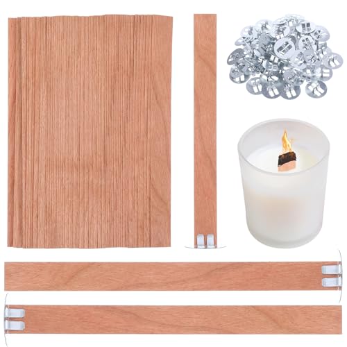 Qianyu 120 Stück Holzdochte für die Kerzenherstellung 13 x 1 3 cm rauchfrei verdickt mit Metallfuß für Paraffin- und Sojawachskerzen leicht zu entzünden lang anhaltende Flamme