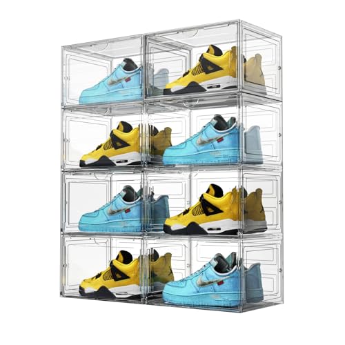 OMOPIN XL Shoe Storage Box,8 Pack Drop Side Shoe Boxes Clear Plastic Stackable,Sneaker Display Case...