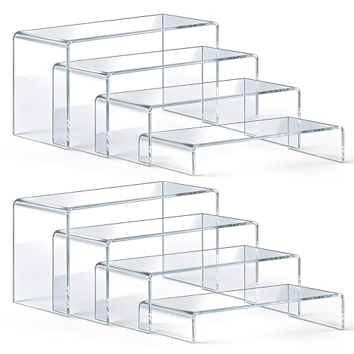 ZXQIRAX Acrylic Display Risers 8 Pcs - Clear Acrylic Shelves & Display Stand Rectangular Risers for Cupcake Retail & Desktop 4 Sizes (7 8 9)
