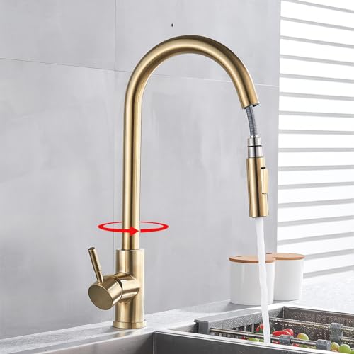 Saeuwtowy Grifo De Cocina Extraíble 2 Funciones Oro 360 Giratorio Grifo El Fregadero De Cocina Monomando Grifería, Frío Y Calor Disponibles Saeuwtowy Grifo De Cocina Extraíble 2 Funciones Oro 360 Giratorio Grifo El Fregadero De Cocina Monomando Grifería, Frío Y Calor Disponibles