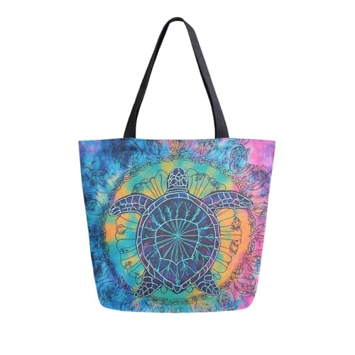 Extra Large Shoulder Tote Bag for Beach Travel Weekender Gym Turtle Mandala Pattern Purple Blue Reusable Grocery Canvas Shopping Bag2