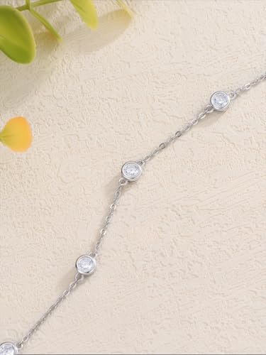Image of Dorunmo Heart Birthstone Bracelets 925 Sterling Silver Round Birthstone Anklet for Women Birthday Jewelry Gifts for Girlfriend Wife Mother Her