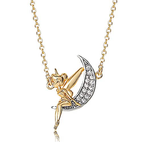 Disney Womens Tinker Bell Necklace 18-Inch - Flash-Plated Tinkerbell On The Moon Pendant Necklace Jewelry