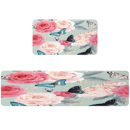Alfombrillas de cocina para pasillo y cuarto de lavado con flores 2