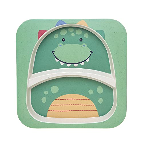 Little Me 5-Pack Bamboo Dinnerware Set - Dishwasher Safe Kids Dishes & Utensils - Dinosaur Plate, Bowl, Cup, Spoon & Fork #TOP3