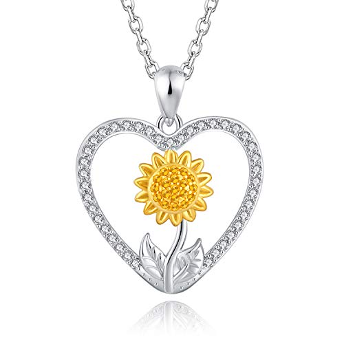 BEILIN Sterling Silver You Are My Sunshine Sunshine Necklace CZ Heart Pendant Necklace for women