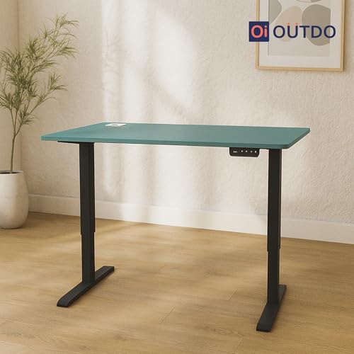 Image of Flexpro Sit-Stand Smart Desk | Fern Green Finish Tabletop | Electric Height Adjustable Table for Work from Home and Office | Ergonomic Design