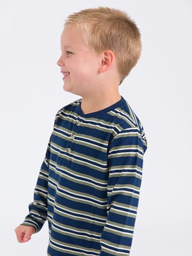 Image of RUGGEDBUTTS Baby /Toddler Boys Long Sleeve Henley Tee - Knit Henley Shirt | 4-Way Stretch Fabric, Button-Up Placket, Fade And Snag Resistant, Lightweight Unlined Design, Monogram Ready