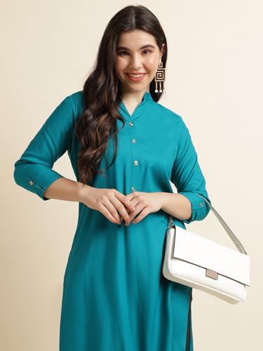 Image of Fabclub Women's Rayon Solid Plain Straight Kurti