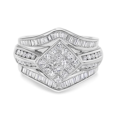 Haus of Brilliance 14K White Gold 1 3/4 Cttw Round, Princess and Baguette Cut Diamond Ring (G-H Color, SI1-SI2 Clarity)