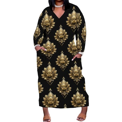 Image of Plus Size Maxi Dress for Women Short Sleeve V Neck Casual Loose Sundress with Pockets