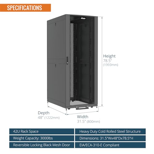 Image of Tecmojo 42U Server Rack Cabinet - PRE-Assembled 32inch Width 48inch Depth IT Network Equipment Cabinet Rack Enclosure with Casters - 3000lbs Weight Capacity,Black