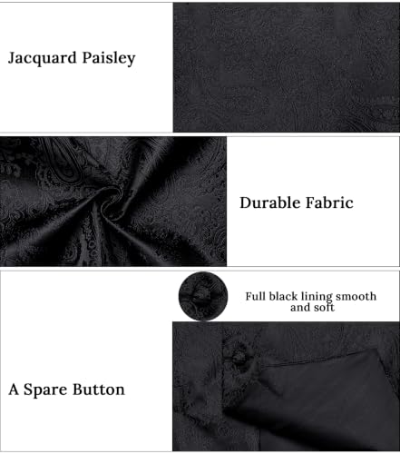 Image of DiBanGu Mens Paisley Suit Vest Bowtie Formal /Casual Dress Waistcoat | 5PCS,Vest for Men,Silk Blend,Anti-Wrinkle,Durable,Machine Wash,for Tuxedo,Wedding,Party,Prom,V-neck,2 Real Pockets