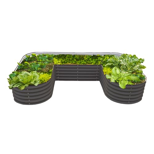17' Tall U-Shape Raised Garden Bed Metal Raised Planter Bed for Vegetables Flowers Ground Planter Box, Standard Size, Modern Gray