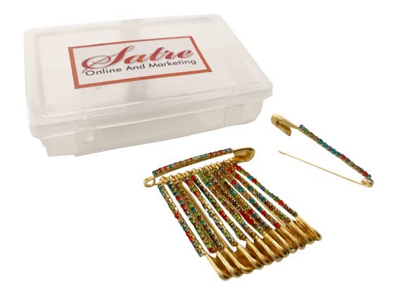Colourful Saree/Safety Pins Brooch One Side of Safety Pin Decorated with Diamonds Set of 12,Decorative Safety Pins 4
