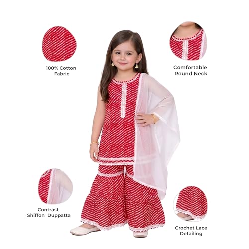 Image of LITTLE GINNIE Girls Kurta Sharara Set | Traditional Ethnic Wear for Kids