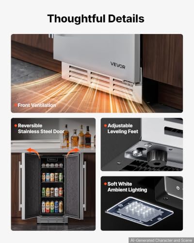 Image of VEVOR Outdoor Beverage Refrigerator, 15 Inch Undercounter Drink Fridge