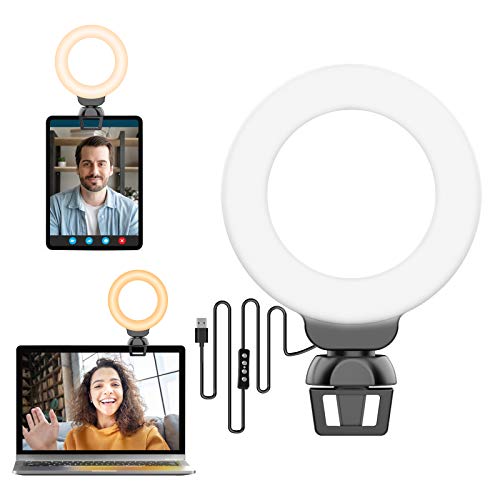 Laptop Selfie Light for Video Conference - 4\" Webcam Conferencing Clip on Lighting, 3200K-6500K Dimmable Led Ring Lights for Remote Work/Zoom Calls/Self Broadcasting/Live Streaming/YouTube/TikTok