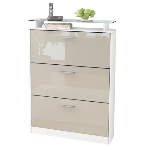 Gabinete para Zapatos Lavia, Cuerpo en Blanco Mate/Frente en Gris Arena de...