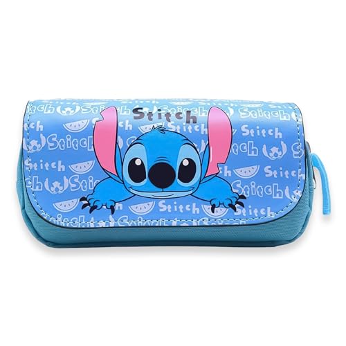 Tuofang Stitch Estuche Escolar, Anime Bolso Stitch, Estuche de Lápices de Puntada Gran Capacidad, Portátil Papeleria Estuche, Los Mejores Regalos para Niños y Niñas