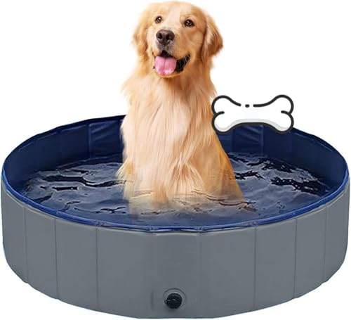 Dog Pool Foldable pet Pool Dog Swimming Pool pet Swimming Pool PVC Non-Slip for All Kinds of Pets (Grey, 32x8in)