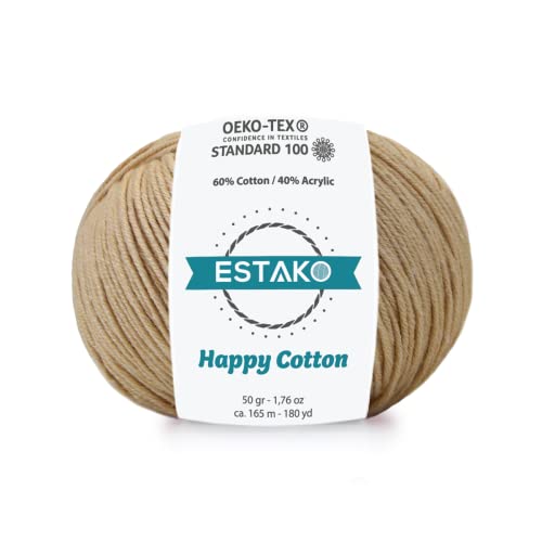 Estako Happy Cotton, 60% Cotton 40% Acrylic Yarn, Soft, Fine/Sport