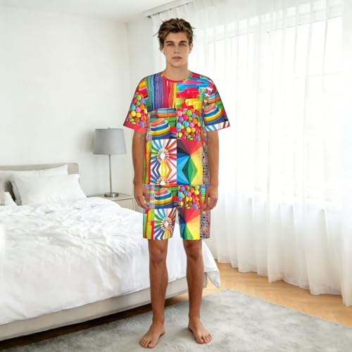 Tenue décontractée homme avec pyjama court imprimé multicolore et fluide - 3